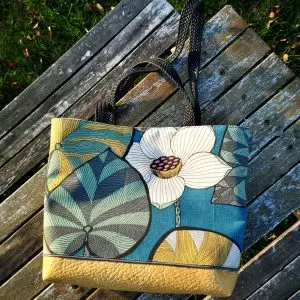 Sac cabas nenuphar et toile moutarde