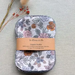 Lot de lingettes lavables en coton bio fabriquées artisanalement
