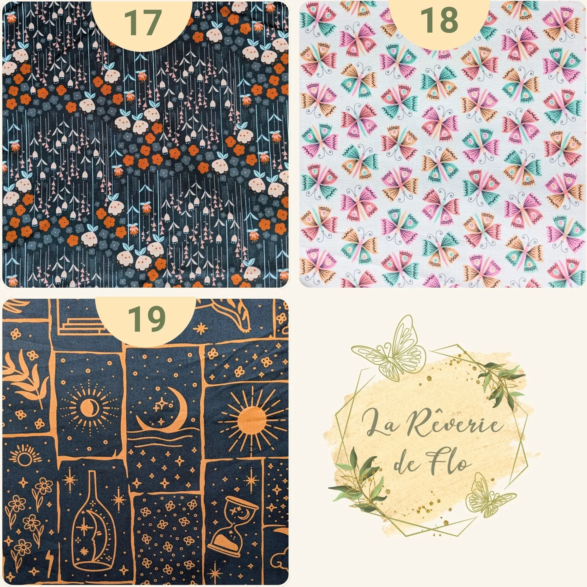 Tissuthèque La Rêverie de Flo - tissus 17 à 19