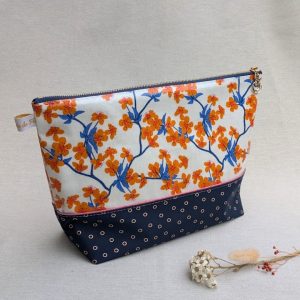 Grande trousse de toilette bi-tissus fabriquée artisanalement