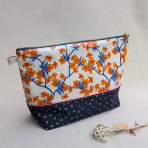 Grande trousse de toilette bi-tissus fabriquée artisanalement
